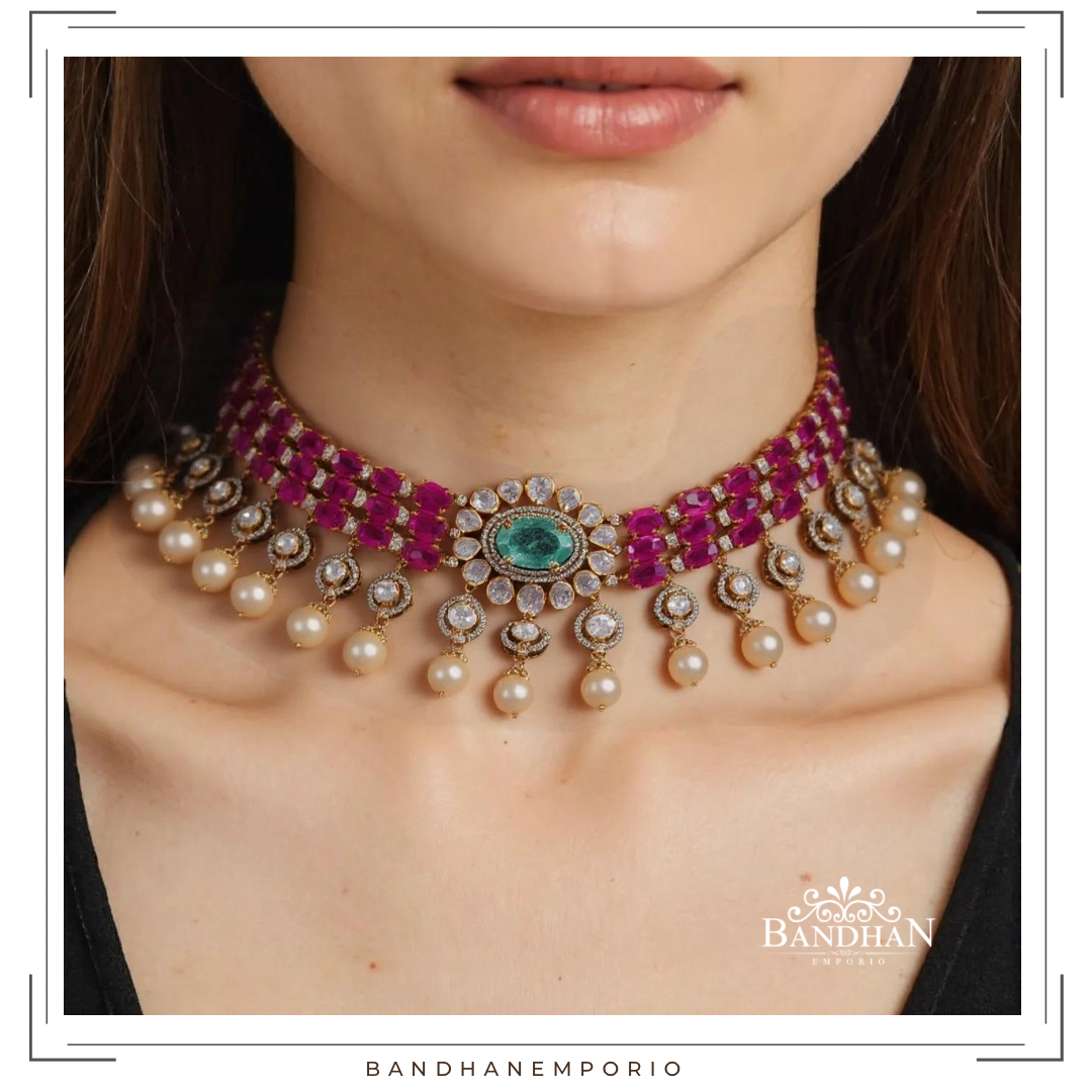 Pure 92.5 Silver Polki choker Set - Best Seller