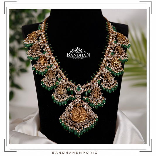 Pure 92.5 Silver Polki Victorian Guthapusalu Necklace set