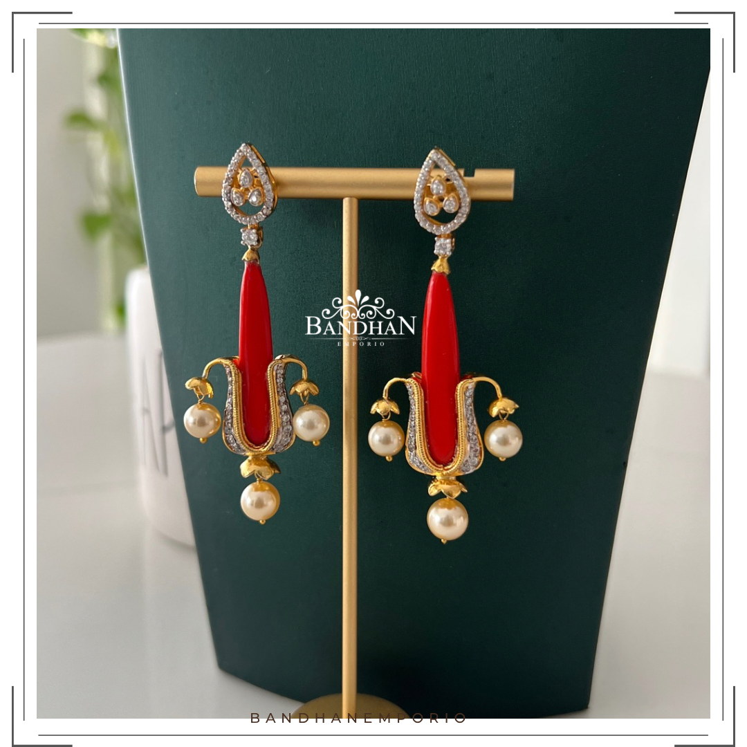 Pure 92.5 Silver Coral Earrings