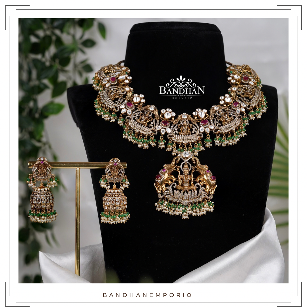 Pure 92.5 Silver Polki Ashtalakshmi Necklace set