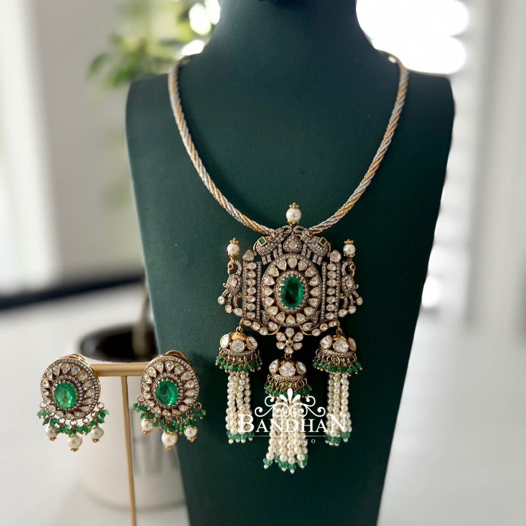 Pure 92.5 Silver Polki Victorian Kante set